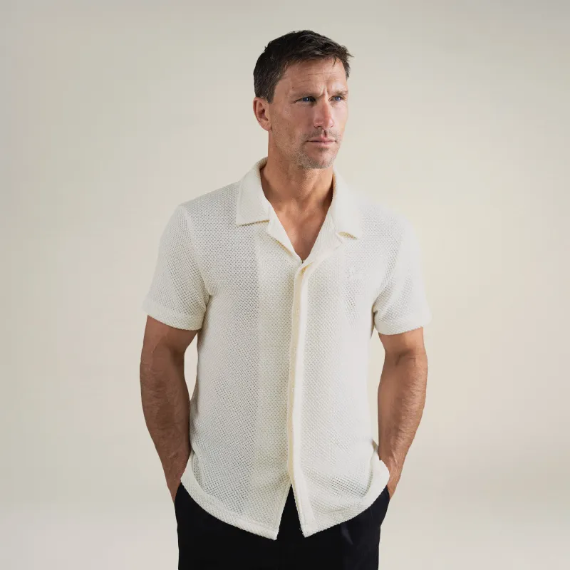 Knit Camp Shirt - Cream sold by Sene