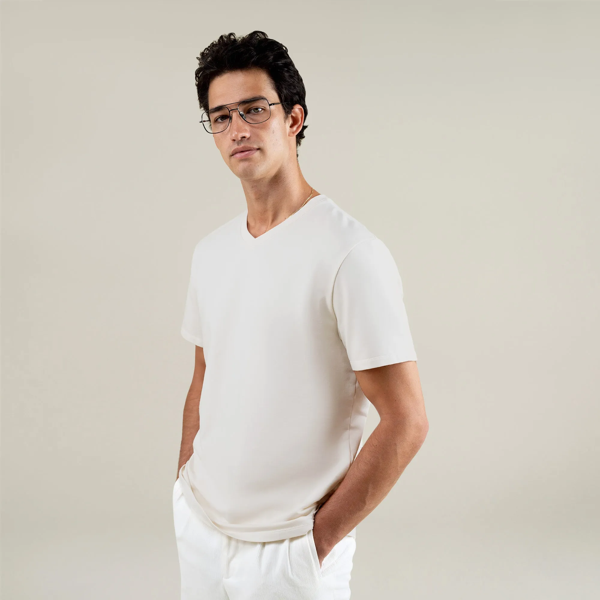 Cumulus V-Neck T-Shirt - Bone sold by Sene product image thumbnail 5