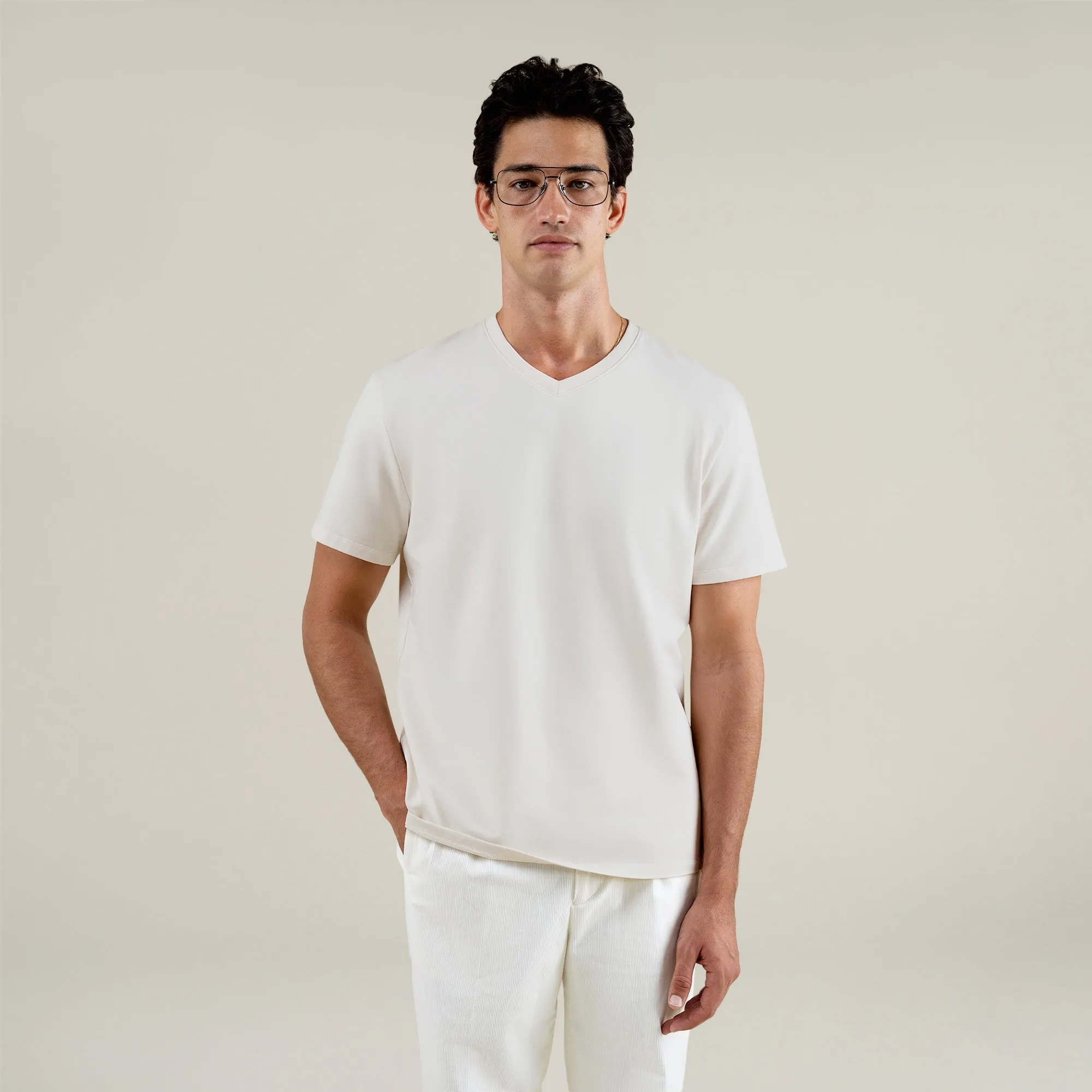 Cumulus V-Neck T-Shirt - Bone sold by Sene