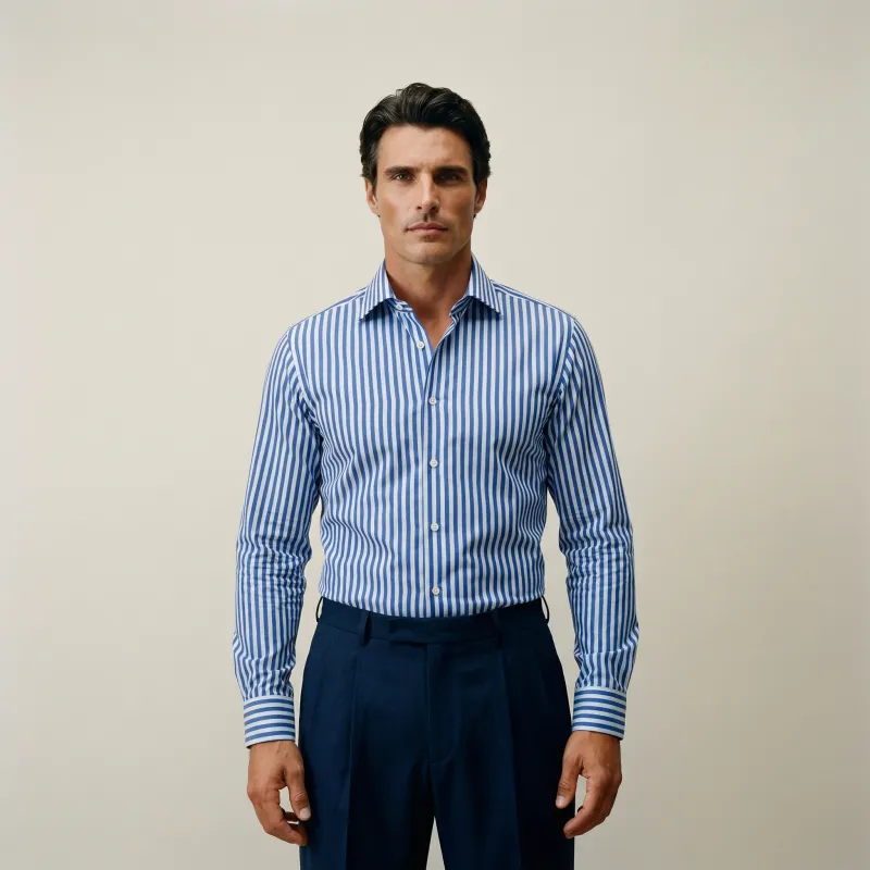 BreezeTech Spread Shirt - Navy Bengal Stripe made by Sene