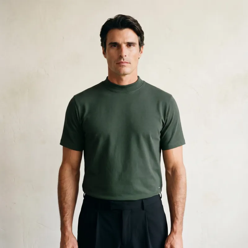 Cumulus Mockneck T-Shirt - Moss made by Sene