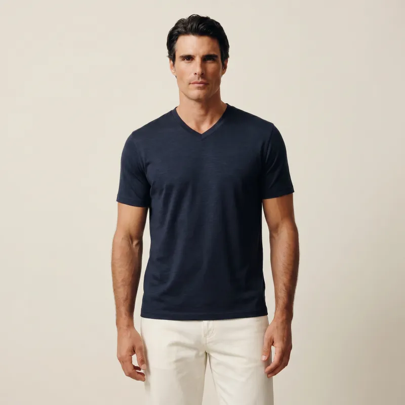 Merino Wool V-Neck T-Shirt - Dark Navy made by Sene