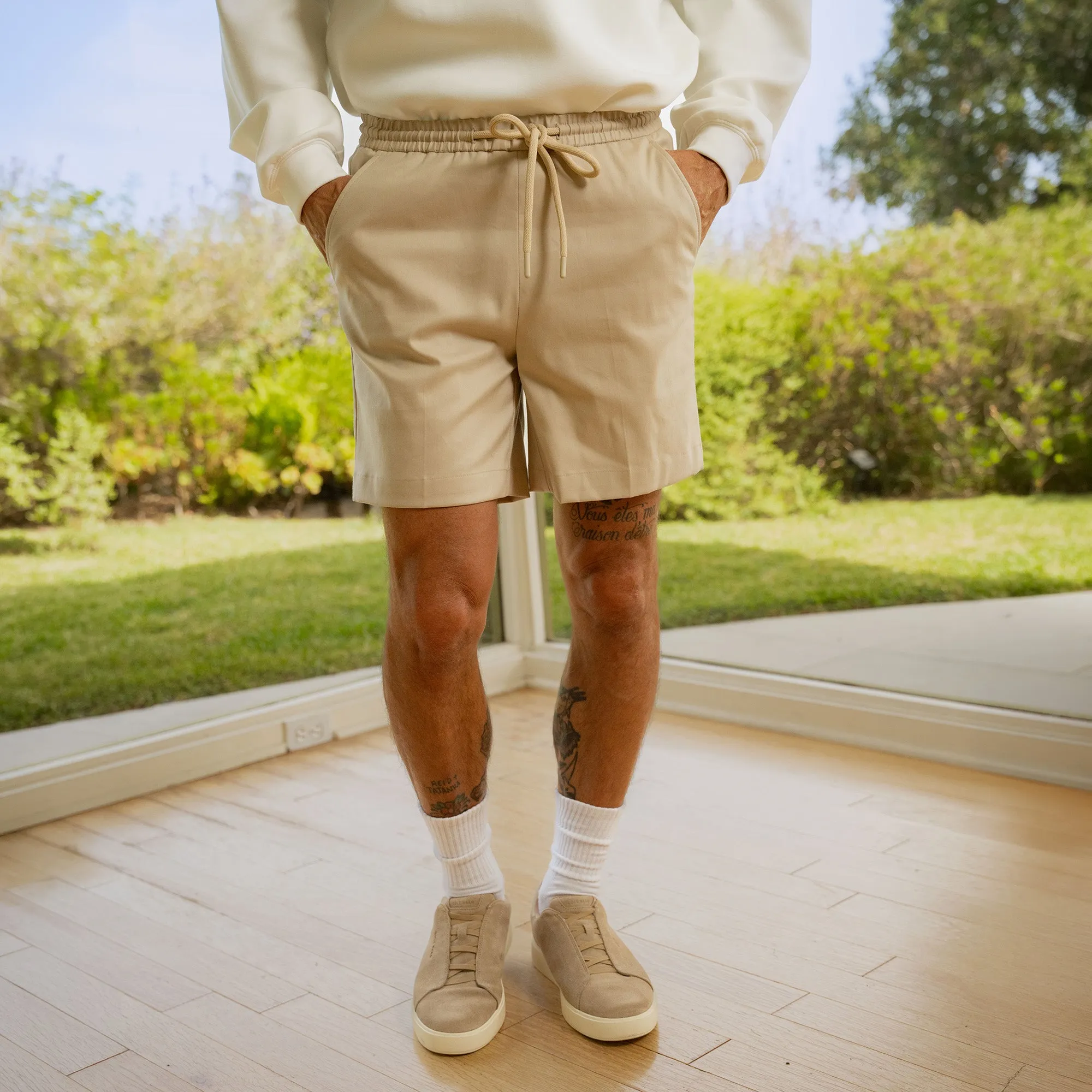 Stretch Cotton Drawstring Shorts - Flat White sold by Sene product image thumbnail 3