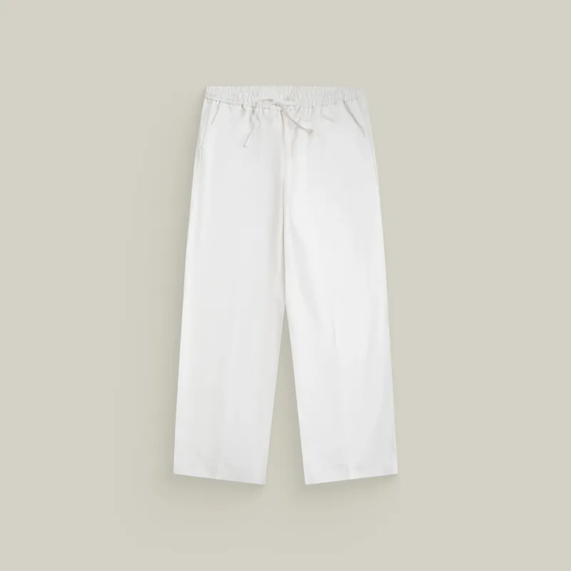 Stretch Cotton Drawstring Wide Leg Pant - White made by Sene