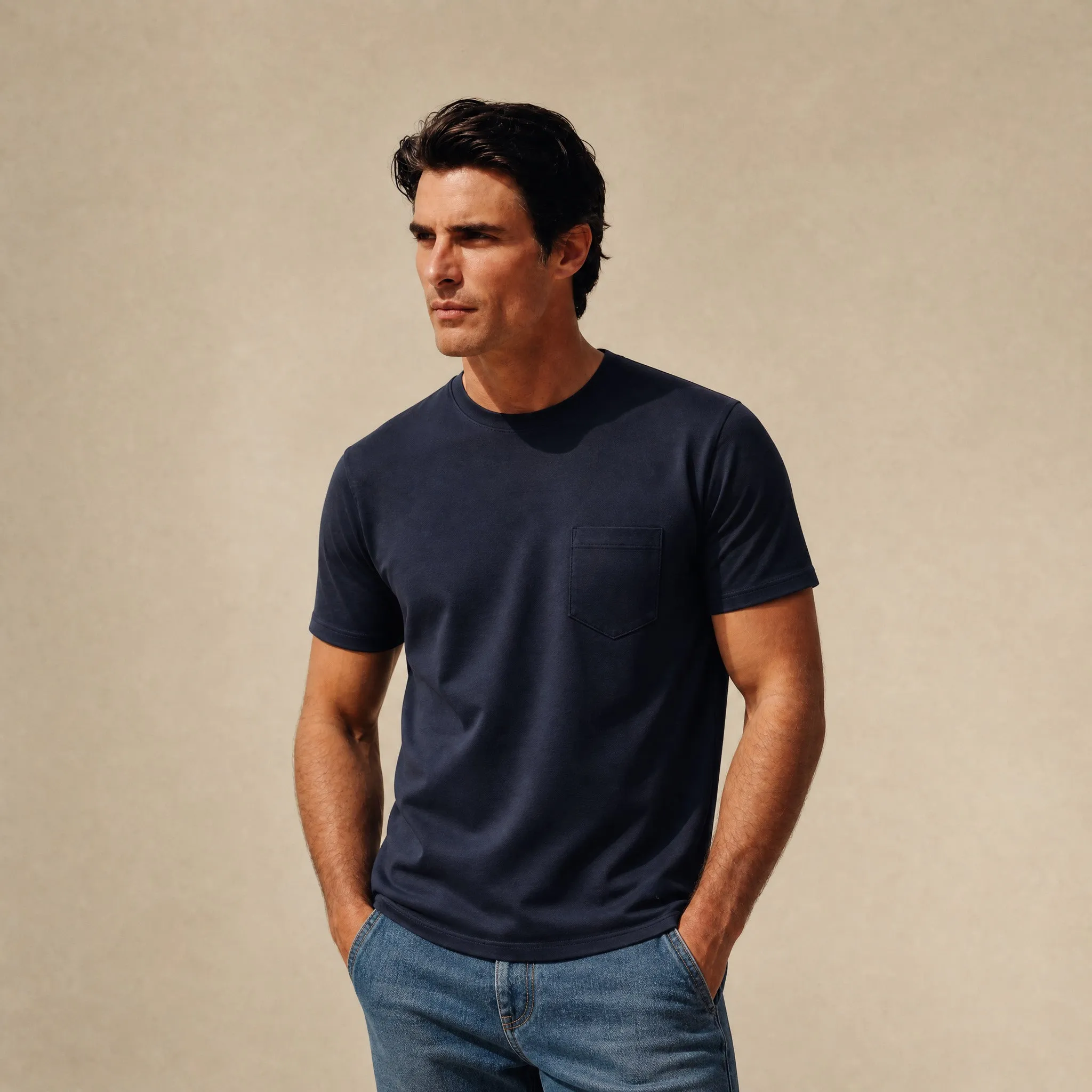 Pima Reserve Crew Pocket T-Shirt - Navy sold by Sene product image thumbnail 3