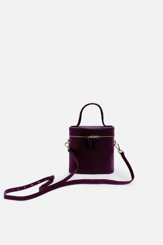 Petite NOLA Bucket Leather Bag in Eggplant sold by Silver & Riley