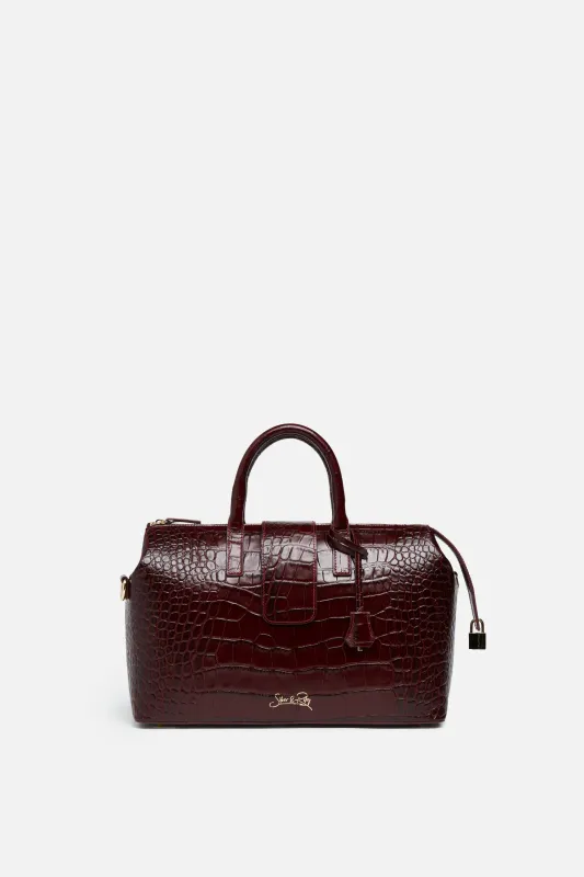 Convertible Executive Leather Bag in Crocodile Print Rich Burgundy - WAITLIST sold by Silver & Riley