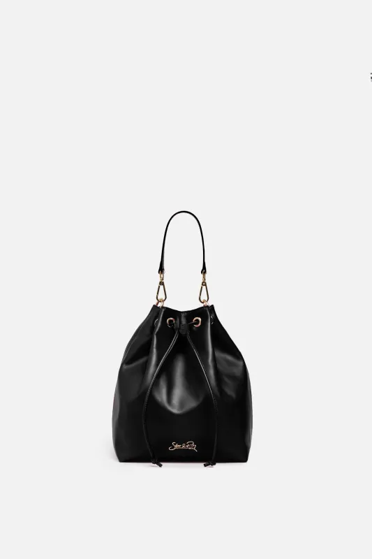 Madison Drawstring Leather Bucket Bag in Black sold by Silver & Riley