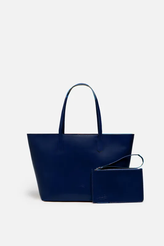 Manila All Purpose Large Carryall Leather Tote Bag in Midnight Blue sold by Silver & Riley