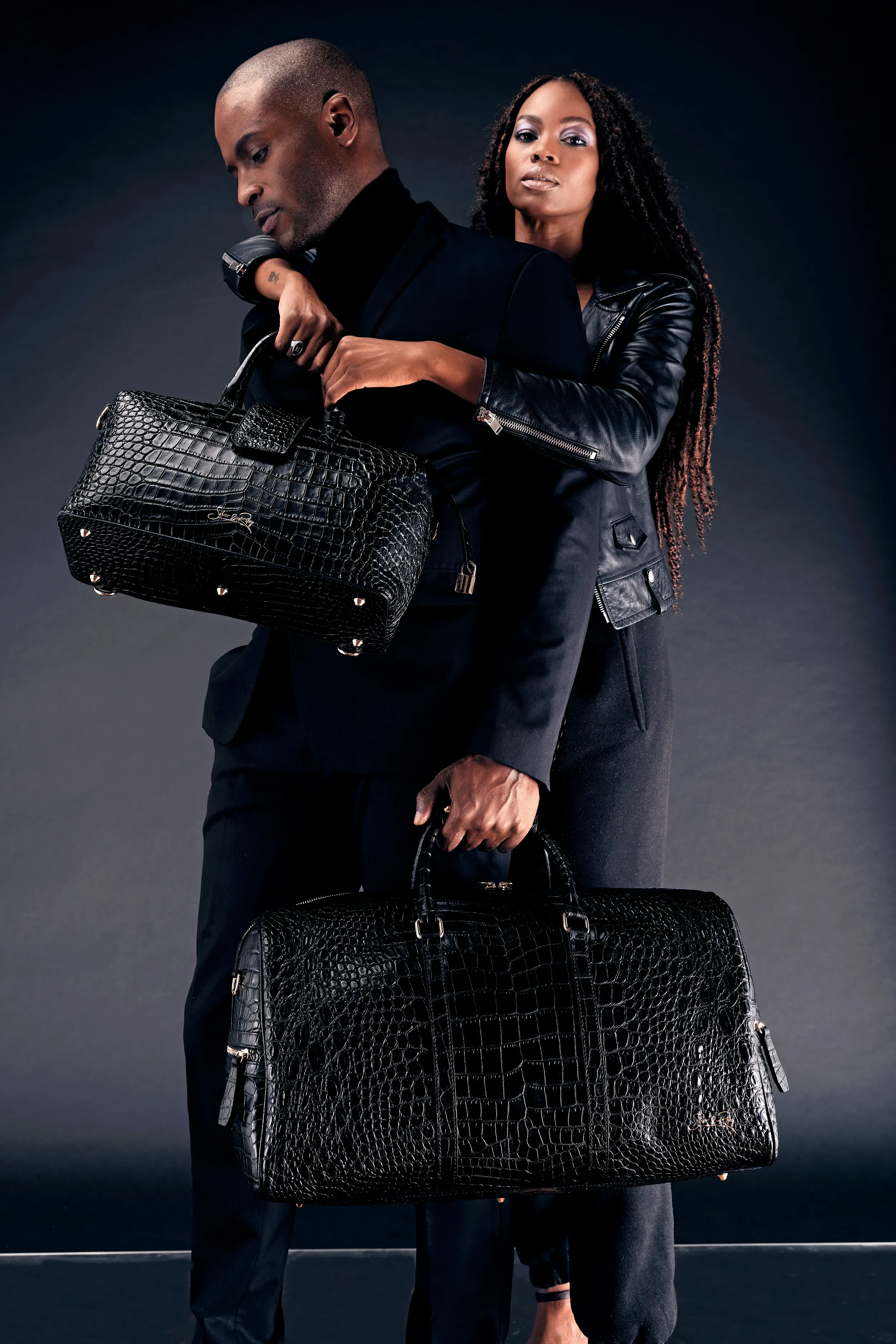 Convertible Executive Leather Bag in Noir Crocodile Print Black - WAITLIST sold by Silver & Riley product image thumbnail 3