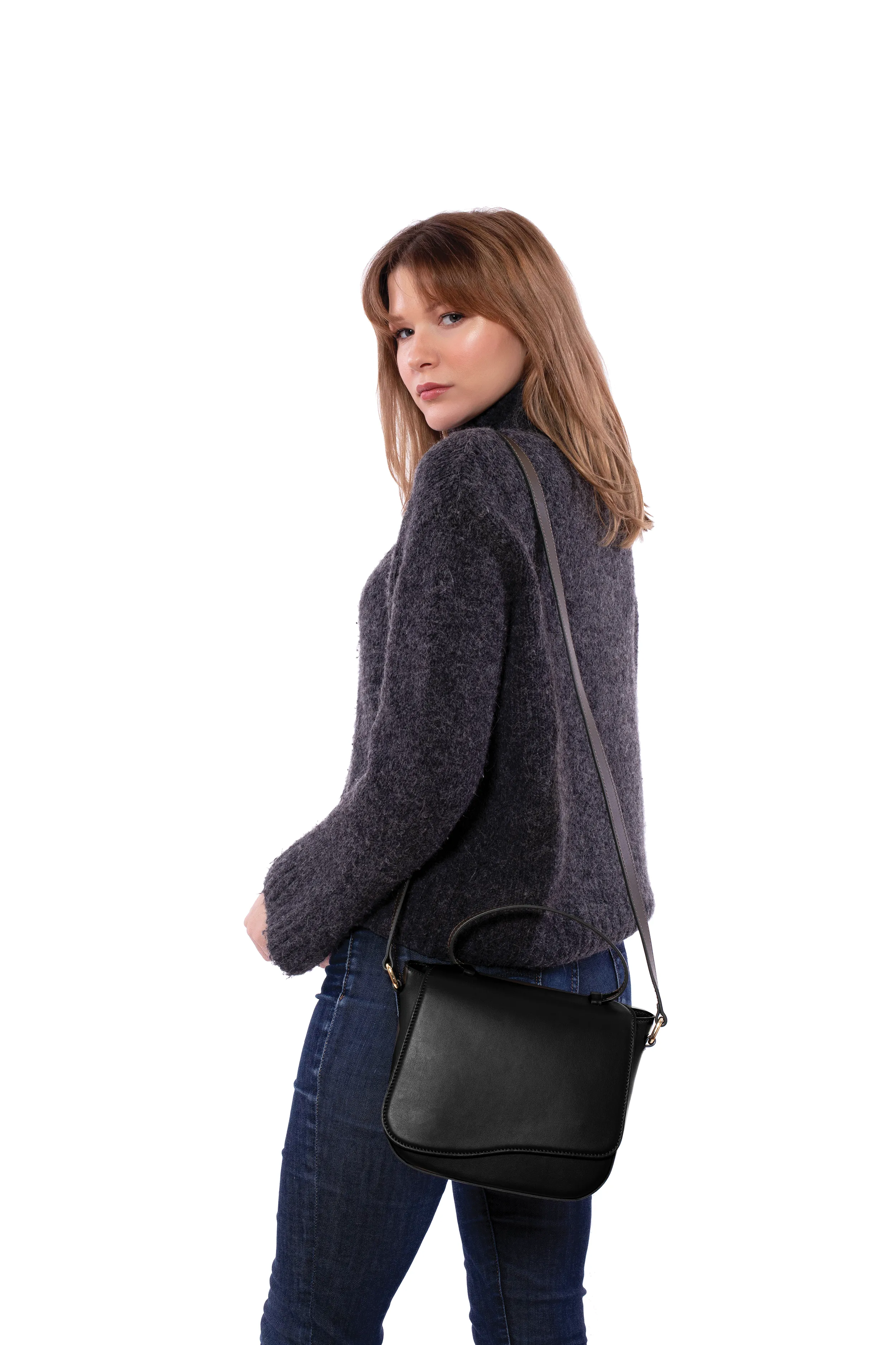 Milan Crossbody Leather Bag in Noir sold by Silver & Riley product image thumbnail 2