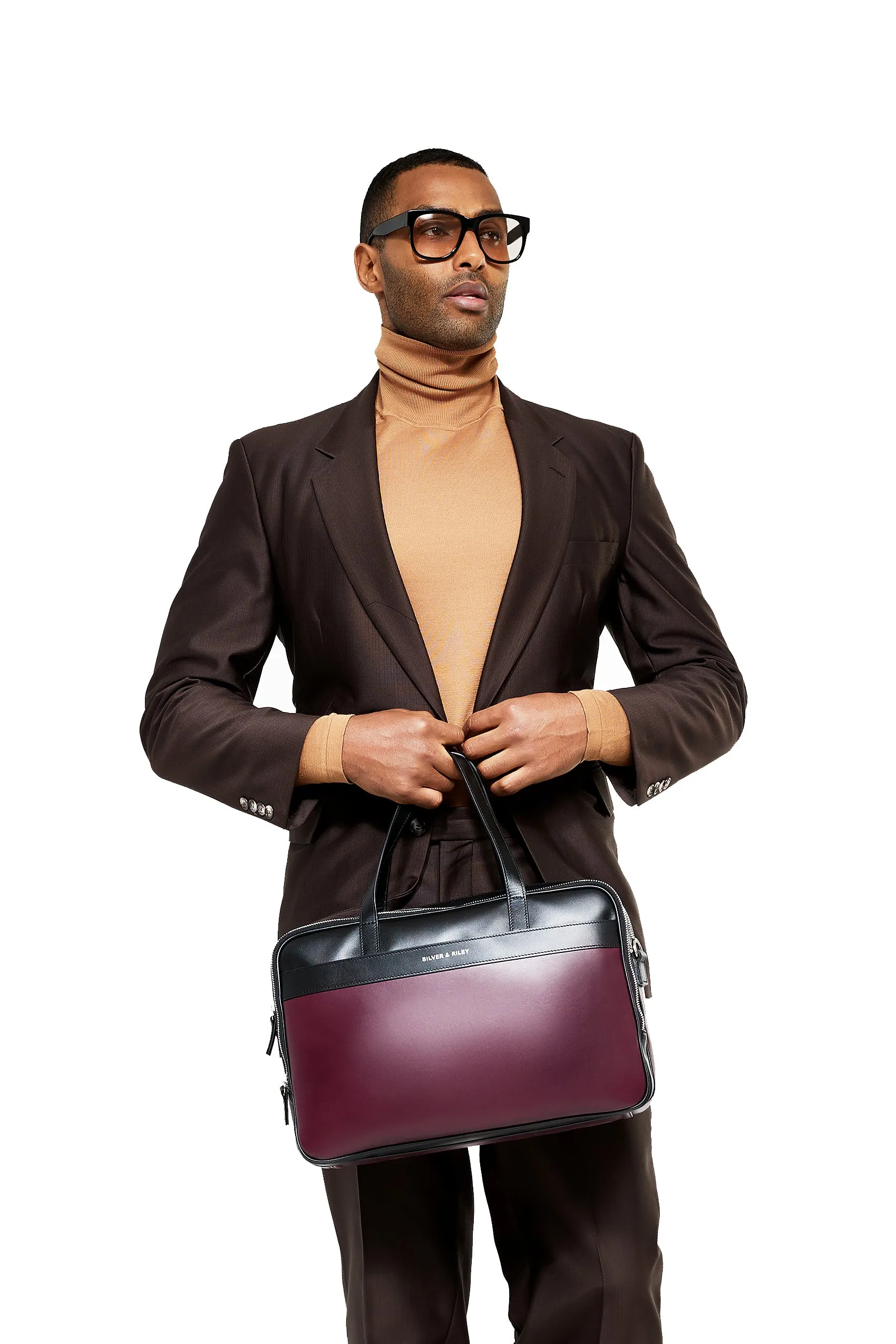 Geneva Leather Messenger Bag with handle in Wine Purple sold by Silver & Riley product image thumbnail 2