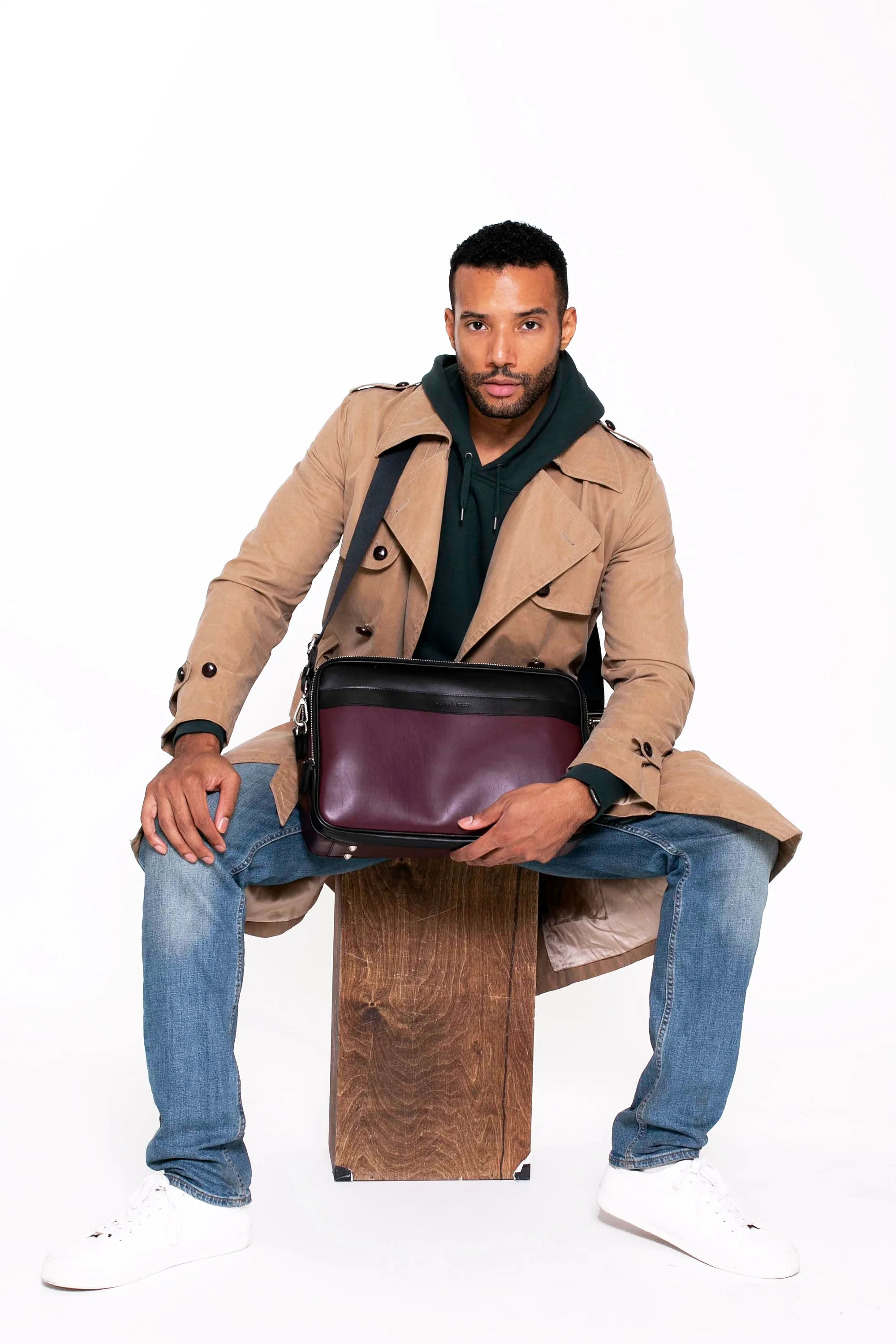 Geneva Leather Messenger Bag with handle in Wine Purple sold by Silver & Riley product image thumbnail 4