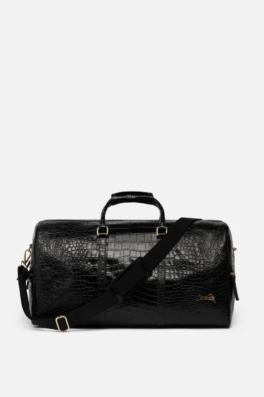 Beverly Hills Carryall Duffle Leather Bag in Crocodile Print Black Noir sold by Silver & Riley