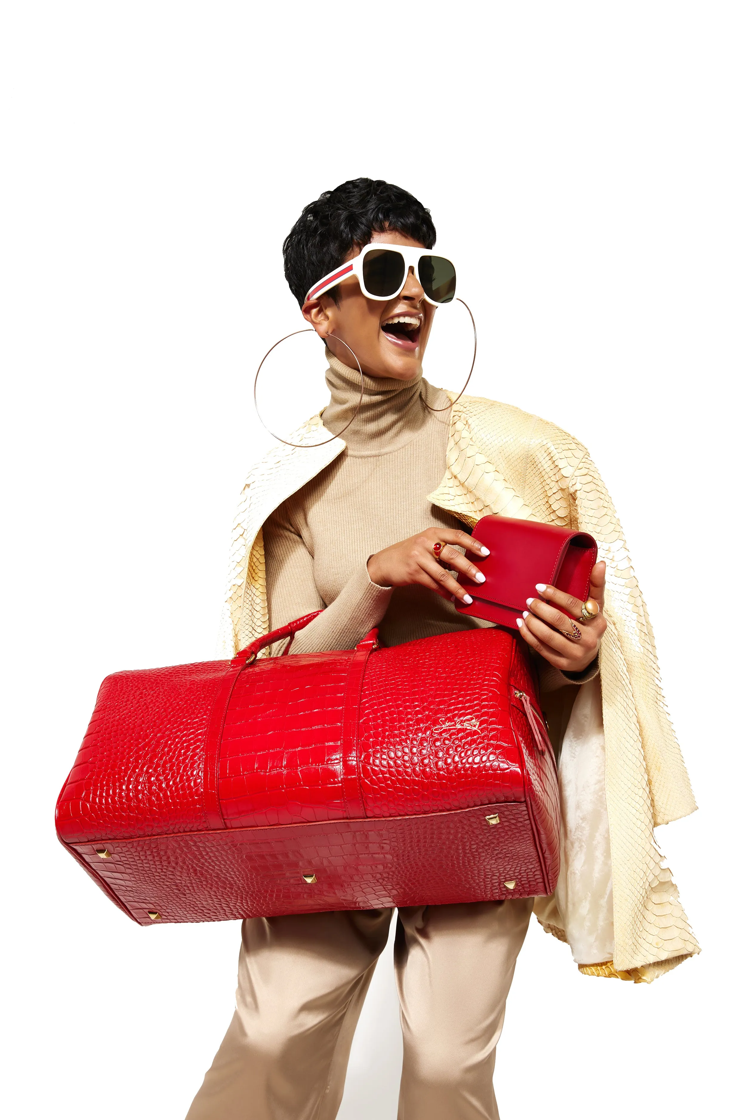 SSW - Carryall Duffle Leather Bag in Crocodile Print Fiery Red sold by Silver & Riley product image thumbnail 2