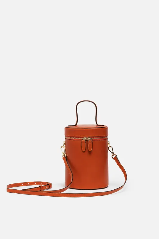 SSW - Cylinder Bucket Leather Bag in Mandarin Orange sold by Silver & Riley