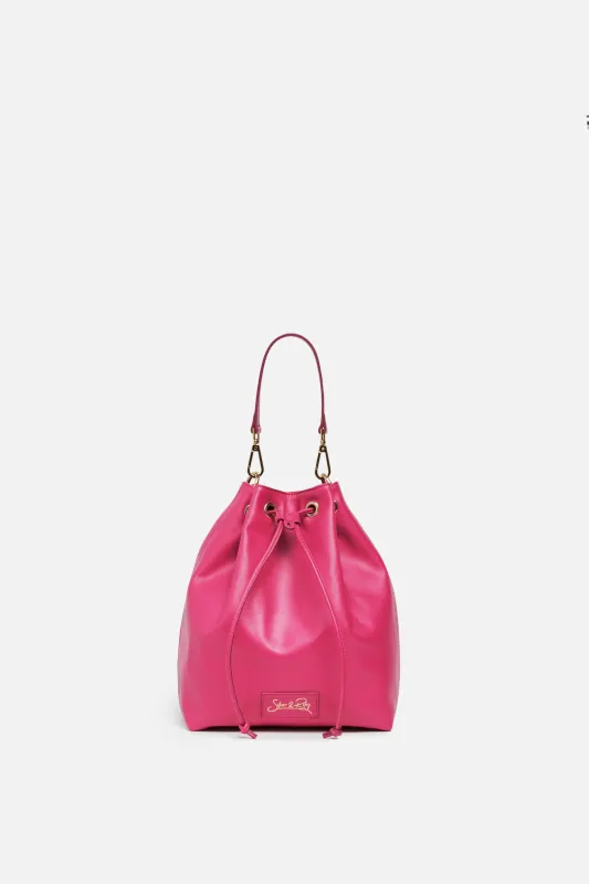 SSW - Madison Drawstring Leather Bucket Bag in Pink sold by Silver & Riley