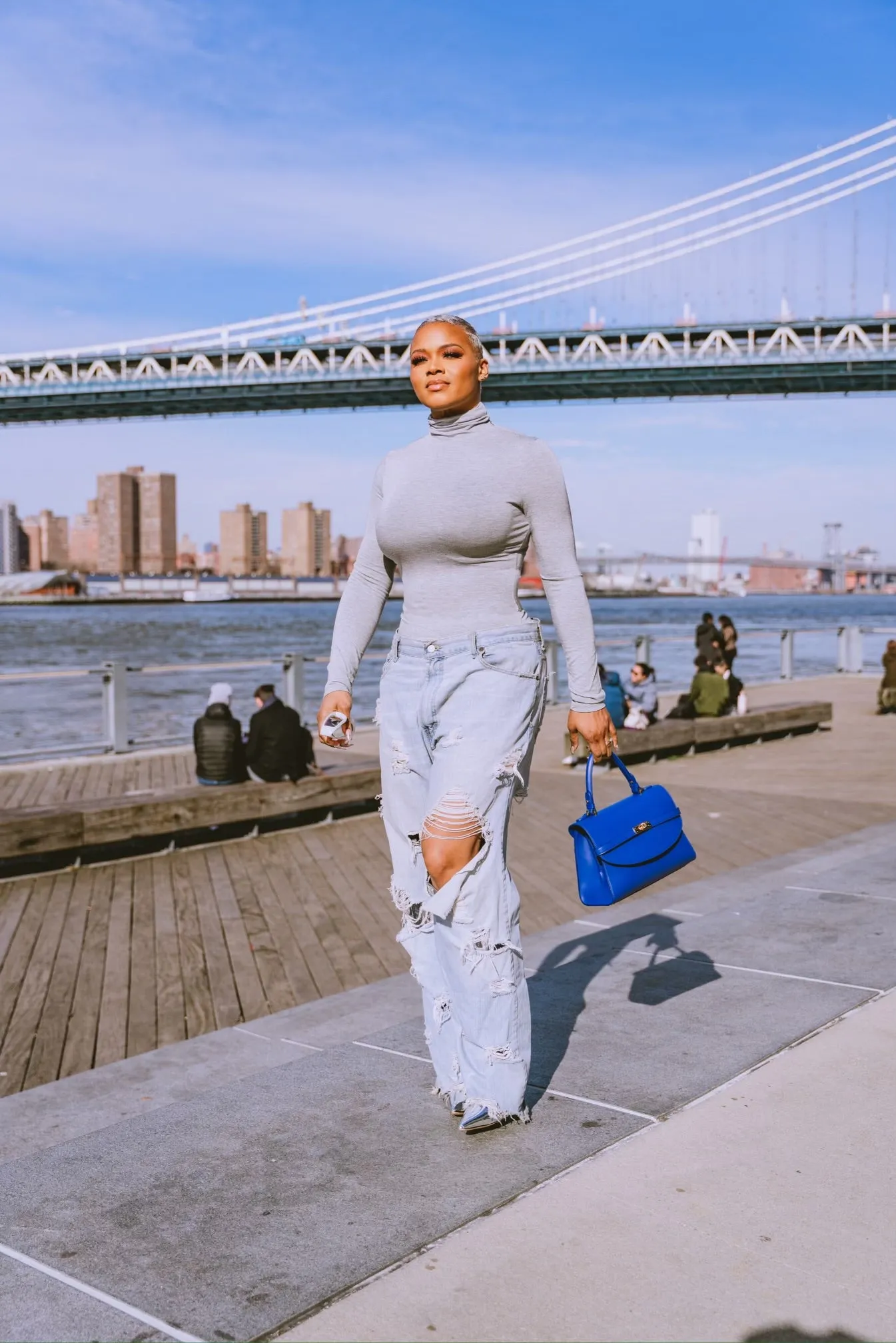 SSW - Classic New Yorker Bag in TriBeCa Blue - Gold Hardware sold by Silver & Riley product image thumbnail 4