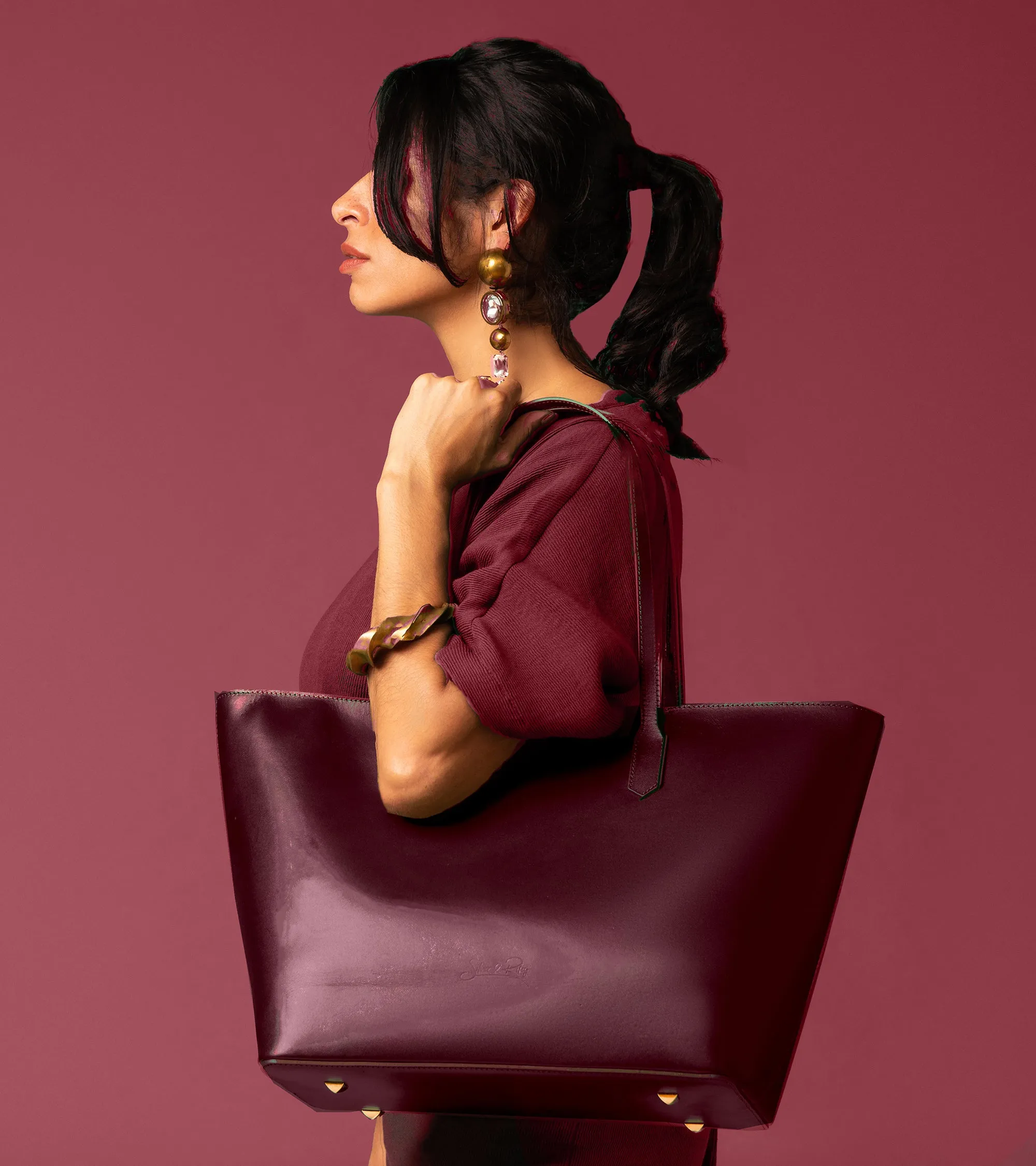 SSW - Manila All Purpose Large Carryall Leather Tote Bag in Dark Burgundy sold by Silver & Riley product image thumbnail 2