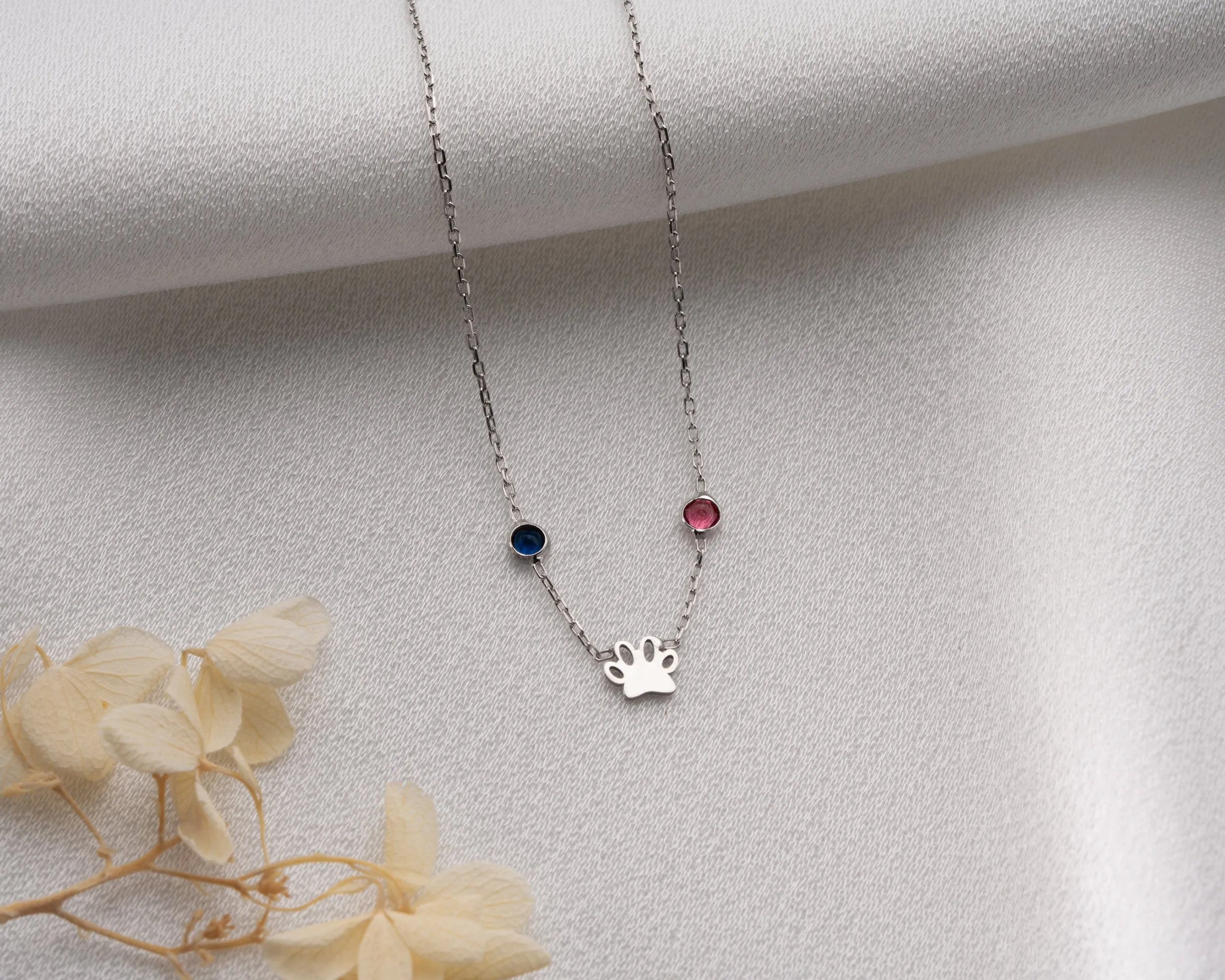 Paw Print Necklace with Birthstone sold by Belkymood product image thumbnail 2