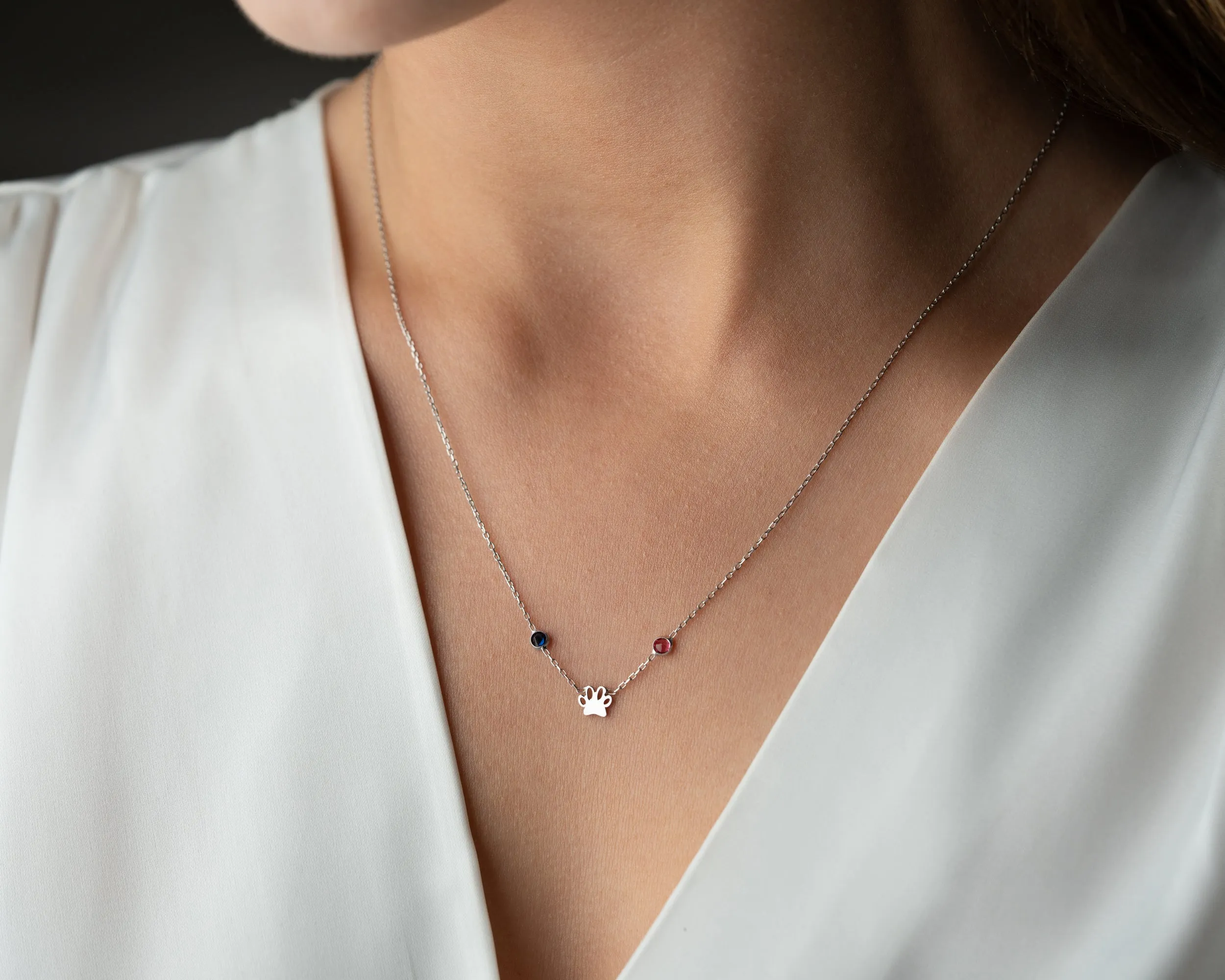 Paw Print Necklace with Birthstone sold by Belkymood product image thumbnail 5