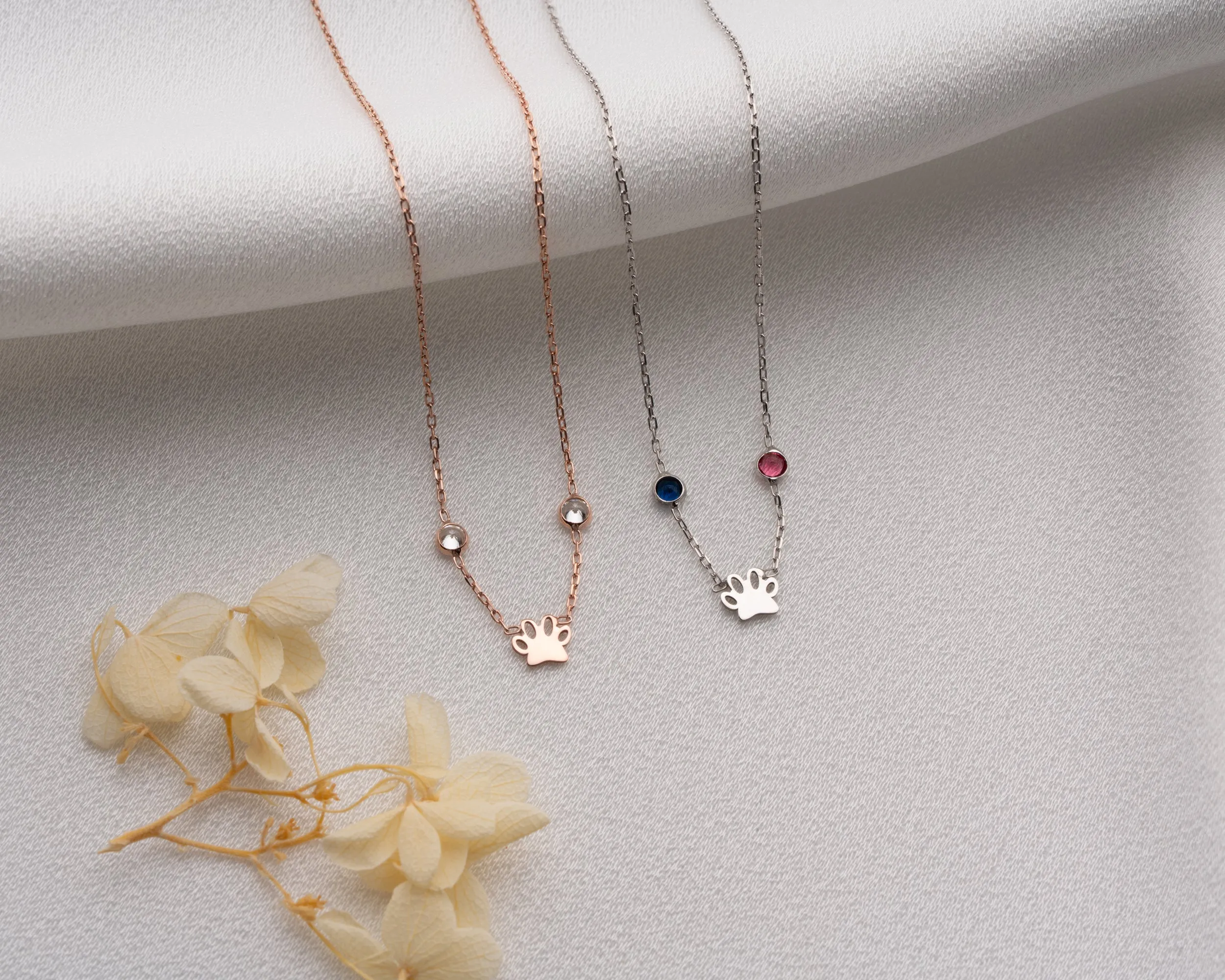 Paw Print Necklace with Birthstone sold by Belkymood product image thumbnail 4