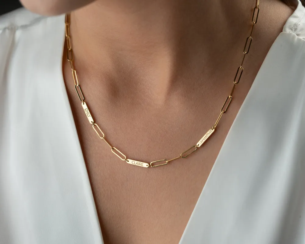 Engraved Tiny Bar Necklace with Paperclip Chain sold by Belkymood