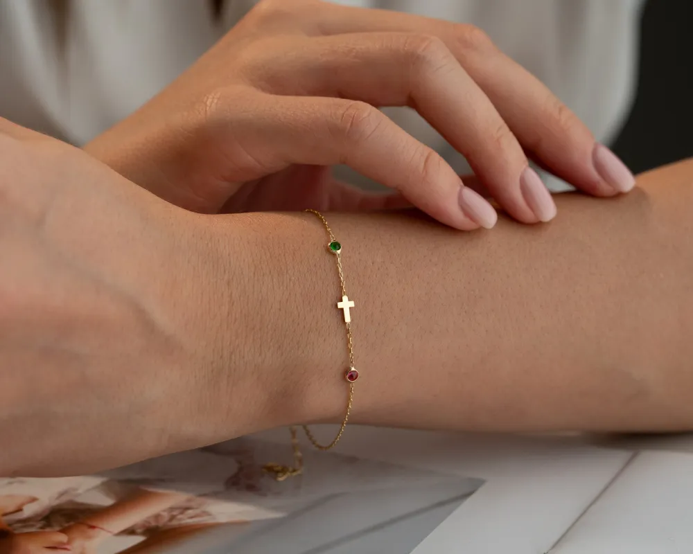 Cross Bracelet with Birthstones sold by Belkymood