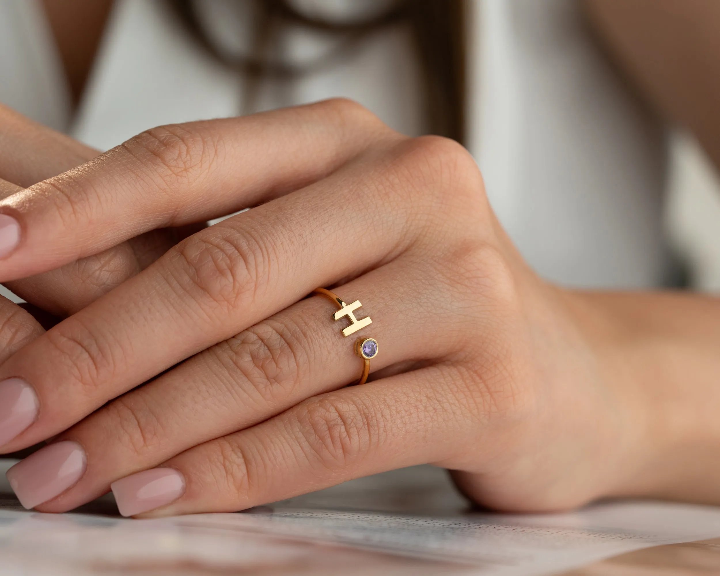 Initial Ring with Birthstone sold by Belkymood