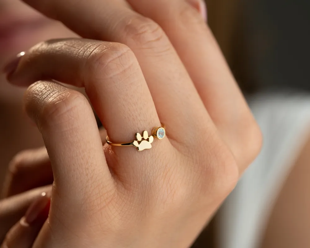 Paw Ring with Birthstone sold by Belkymood