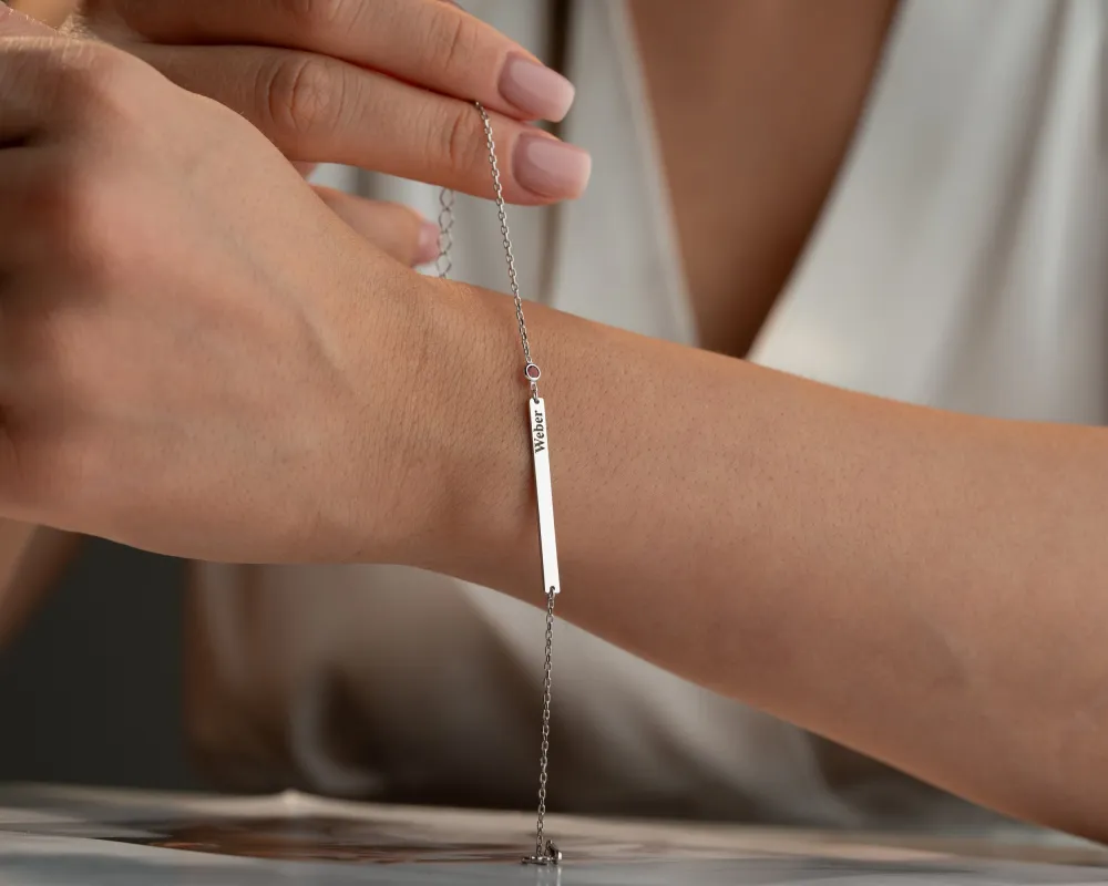 Custom Name Bar Bracelet With Birthstone sold by Belkymood