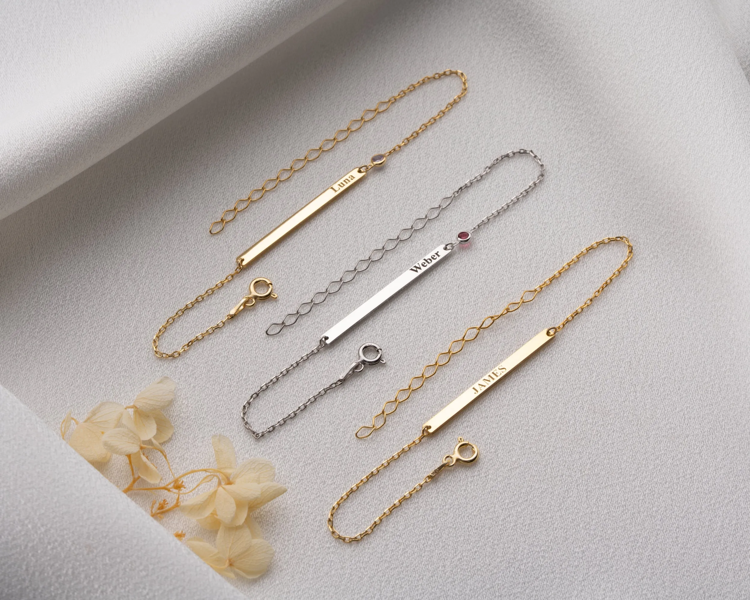 Custom Name Bar Bracelet With Birthstone sold by Belkymood product image thumbnail 5