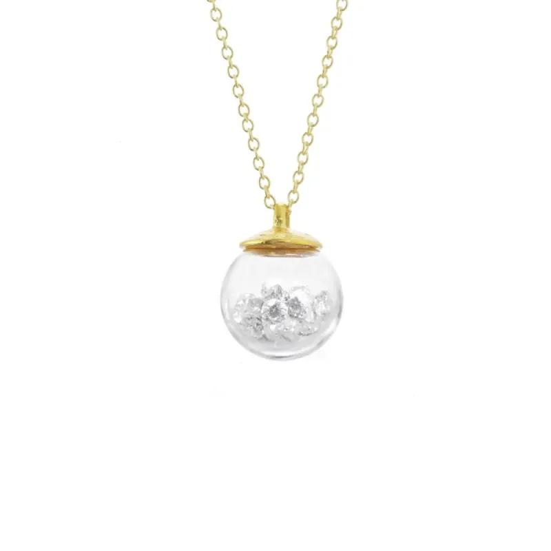 Small Globe Necklace w/White Crystals - Gold and Silver Plate sold by Catherine Weitzman Jewelry