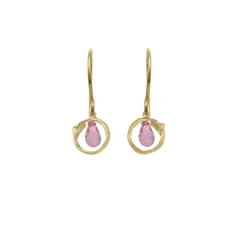 Hanging Branch Circle With Briolette Earrings made by Catherine Weitzman Jewelry