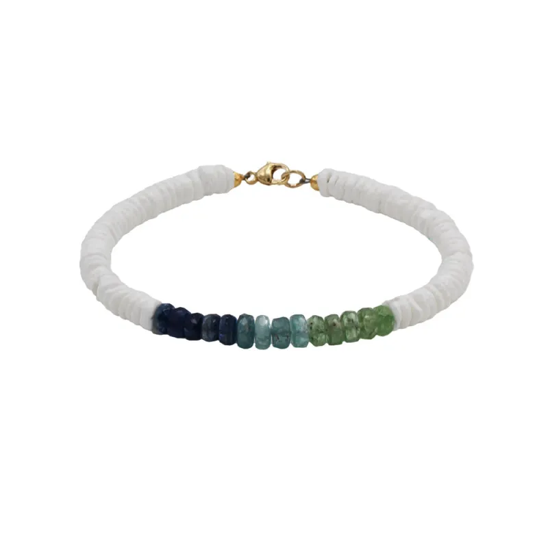 Puka Shell and Kyanite Bracelet made by Catherine Weitzman Jewelry