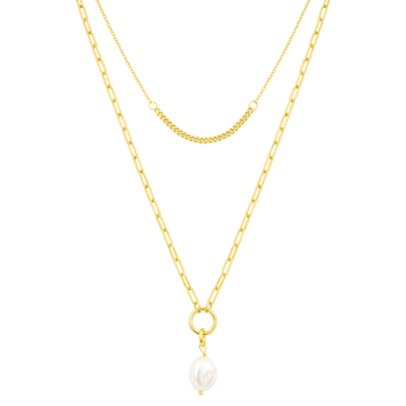 EMILY PEARL LAYER NECKLACE GOLD sold by FYB JEWELRY