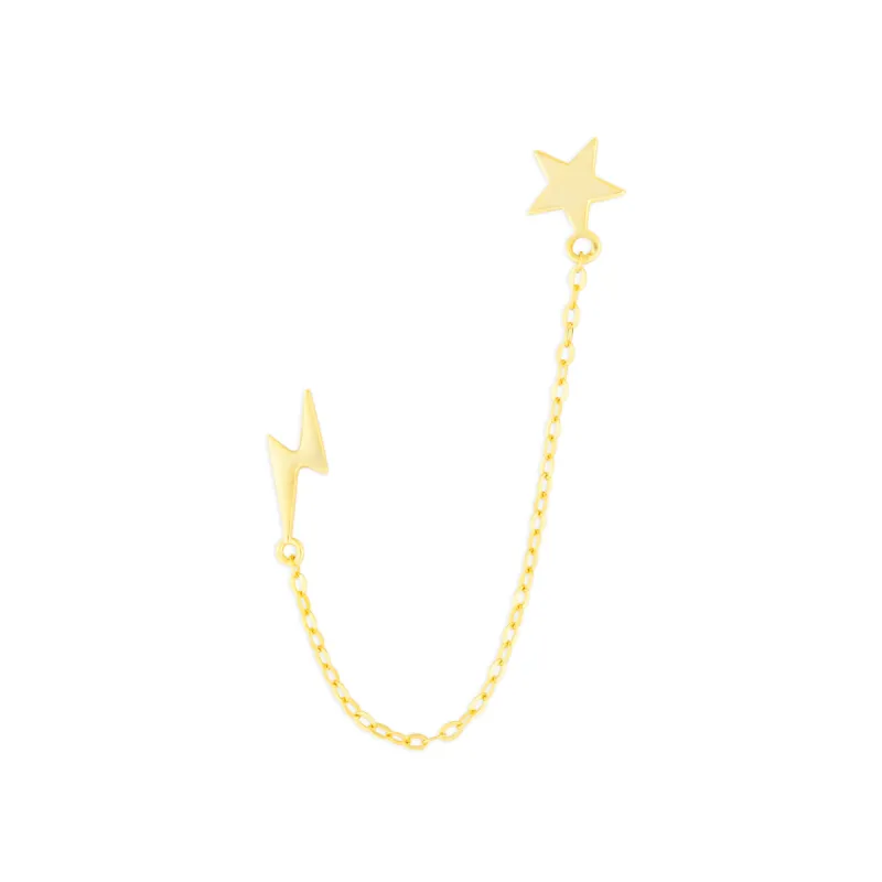 STAR & LIGHTNING CHAIN STUDS GOLD made by FYB JEWELRY