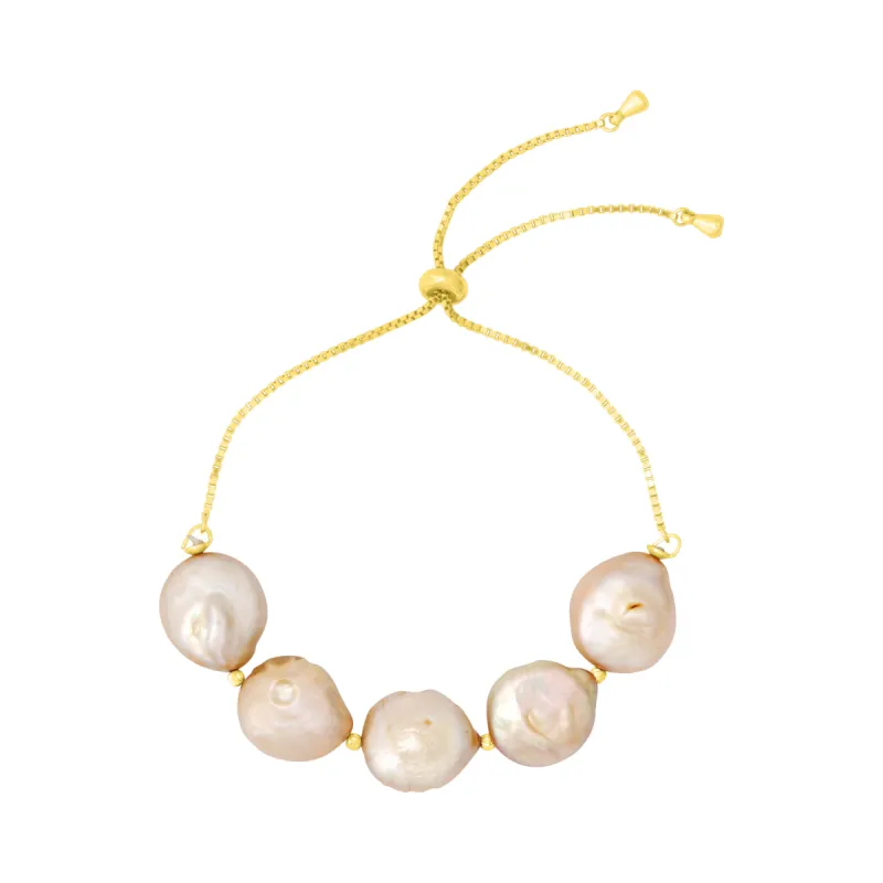 LUCIA CHAMPAGNE PEARL PULL TIE BRACELET GOLD sold by FYB JEWELRY
