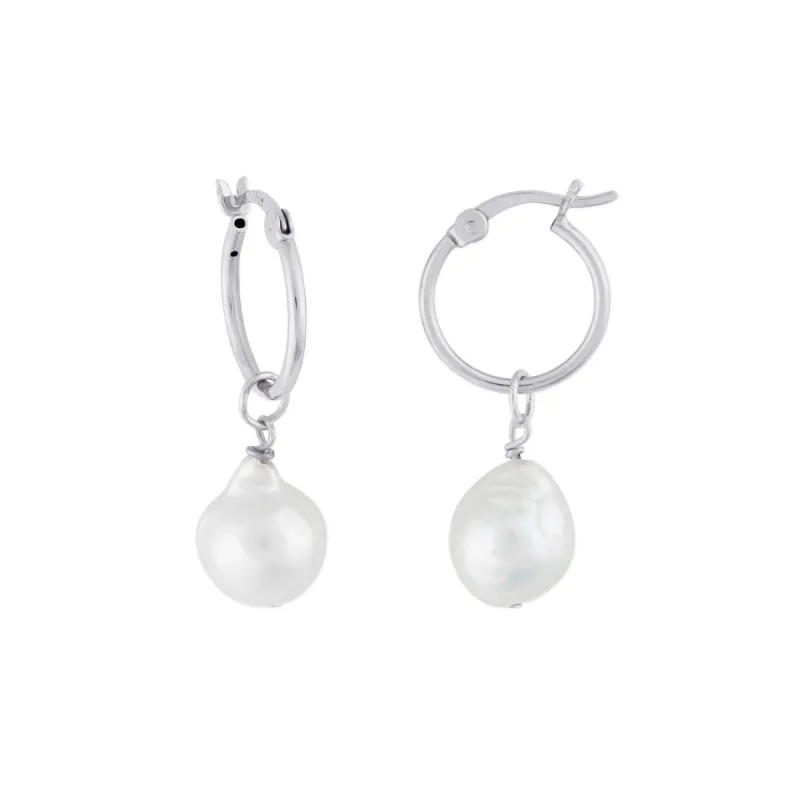 KAIA HOOP EARRINGS SILVER PEARL sold by FYB JEWELRY