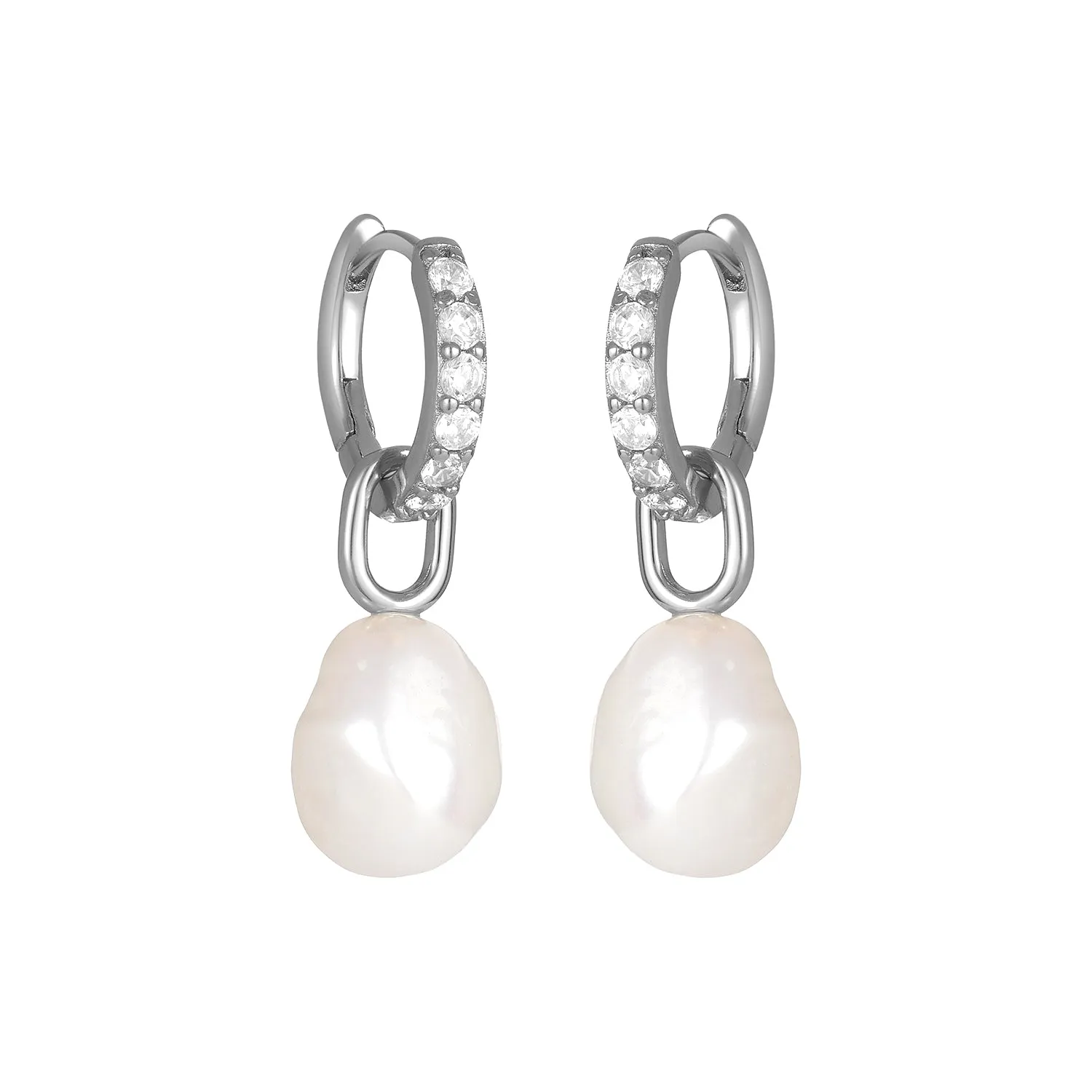 JULIETTE CLEAR PEARL HUGGIES SILVER sold by FYB JEWELRY