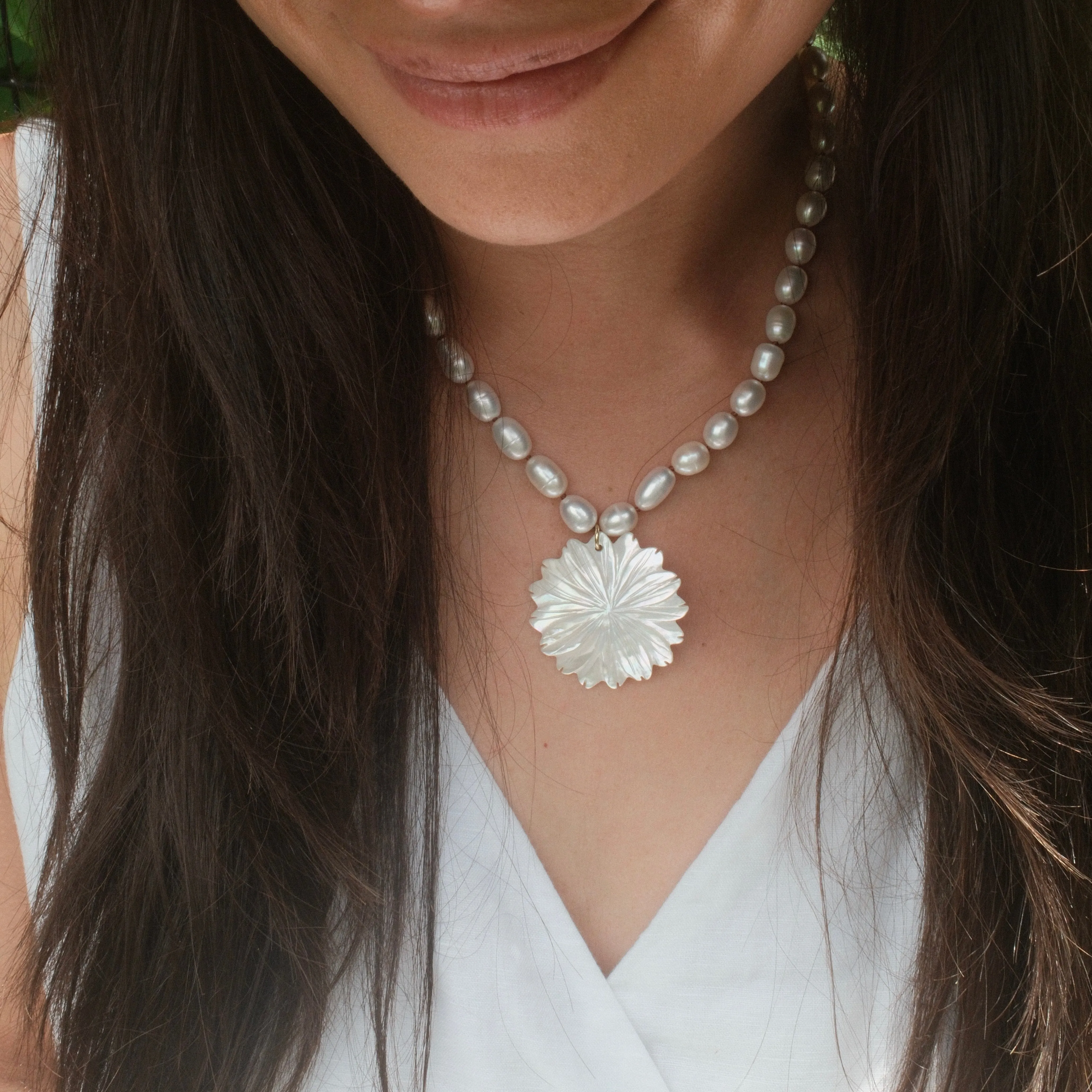 MARTHA FLOWER NECKLACE PEARL sold by FYB JEWELRY