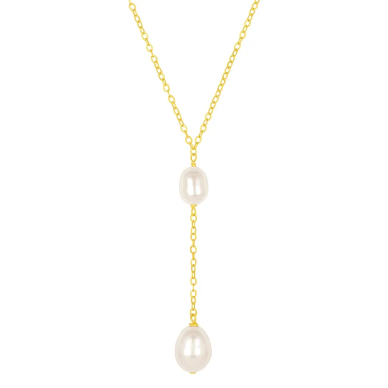 LULA PEARL LARIAT NECKLACE GOLD sold by FYB JEWELRY