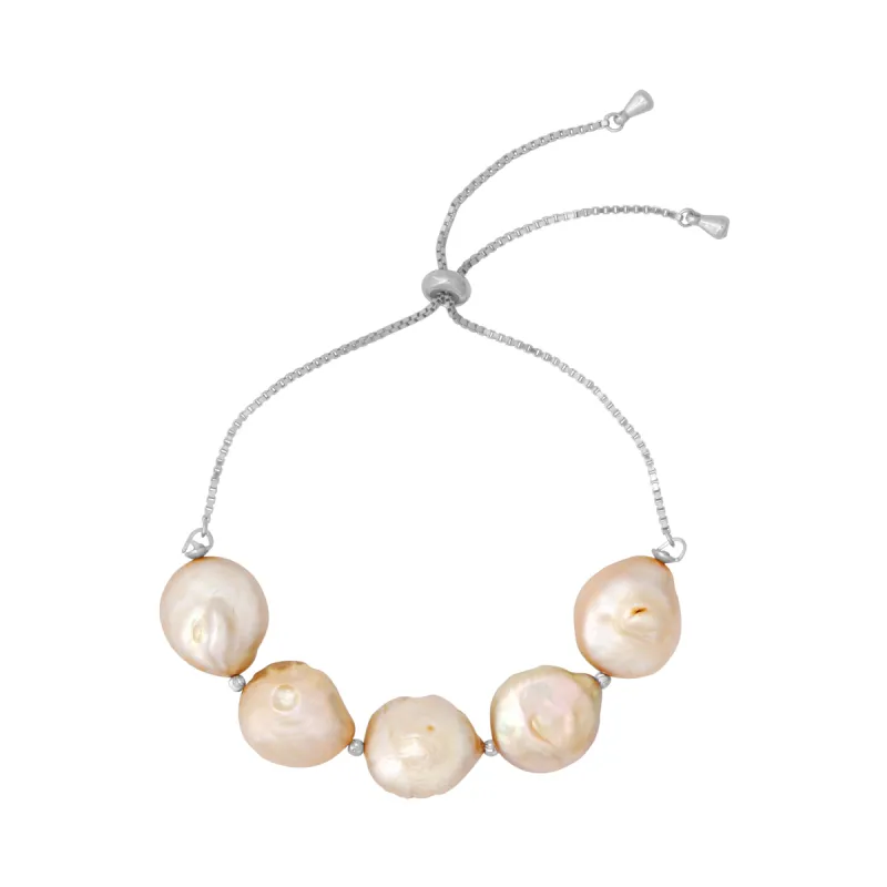 LUCIA CHAMPAGNE PEARL PULL TIE BRACELET SILVER sold by FYB JEWELRY