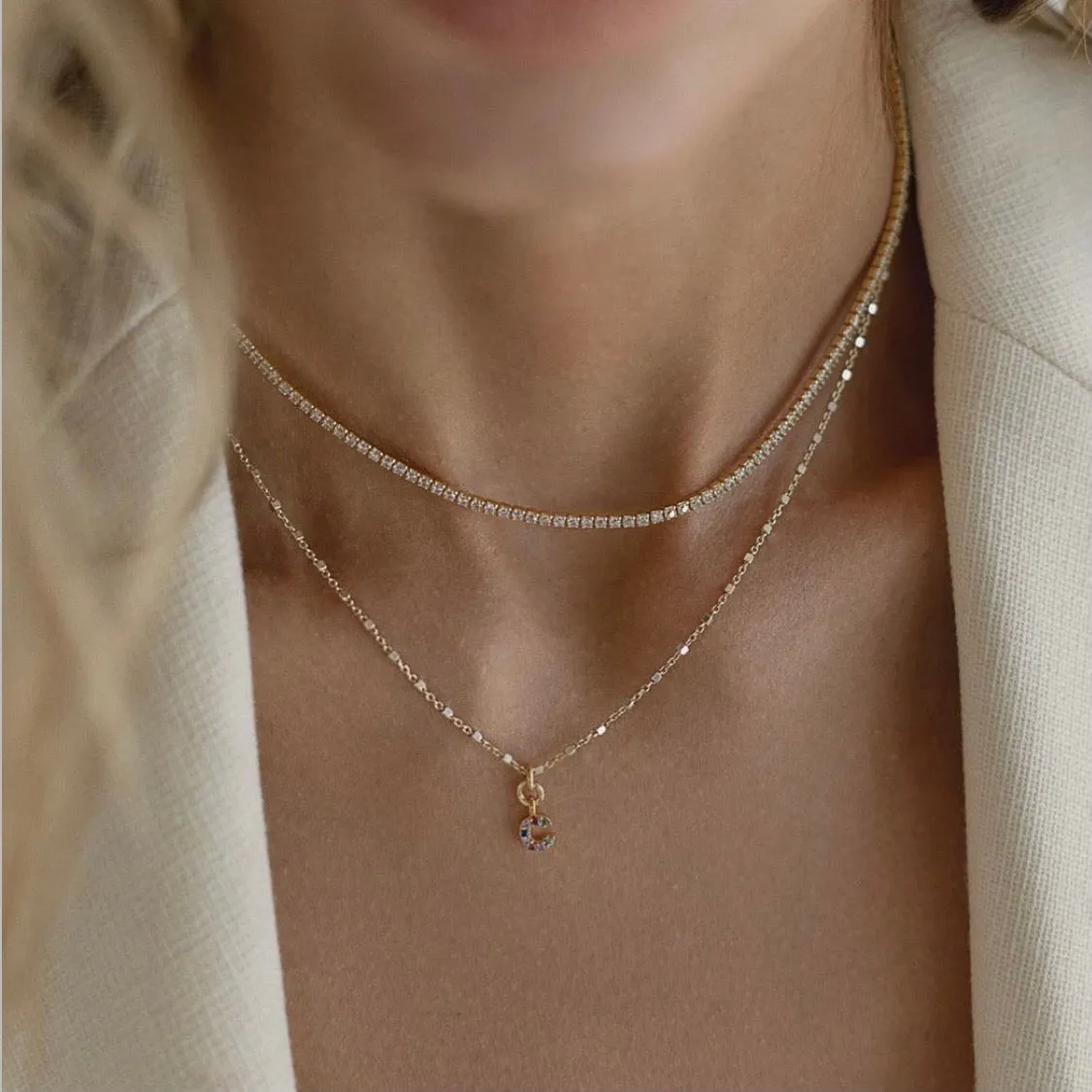 RAINBOW CZ IDENTITY NECKLACE GOLD - CHOOSE YOUR INITIAL sold by FYB JEWELRY product image thumbnail 3