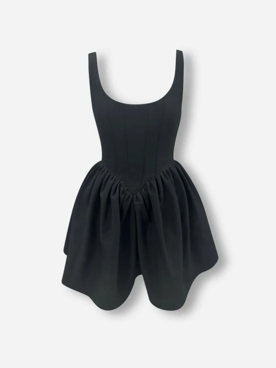 Black corset flared a-line crepe mini dress sold by Heiress Beverly Hills product image thumbnail 4