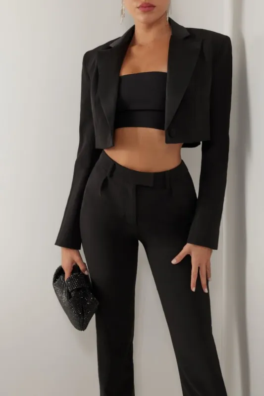 Black crepe cropped blazer sold by Heiress Beverly Hills