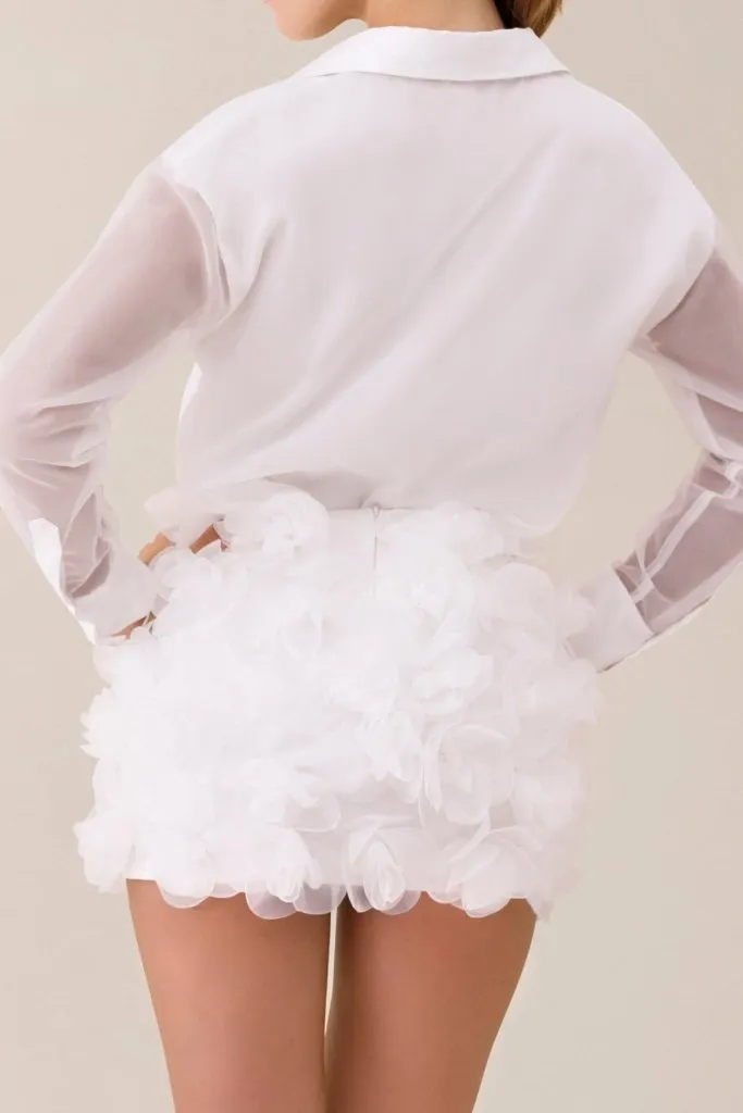 White chiffon flower embellished mini skirt sold by Heiress Beverly Hills product image thumbnail 3