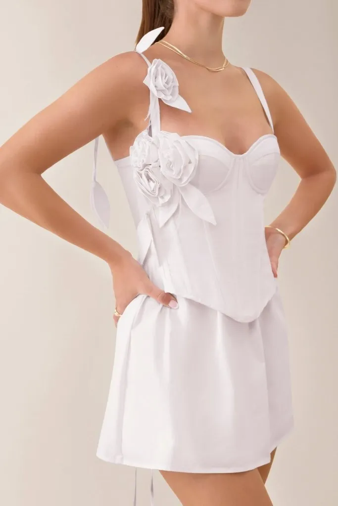 White cotton poplin corset flower a-line mini dress sold by Heiress Beverly Hills product image thumbnail 2