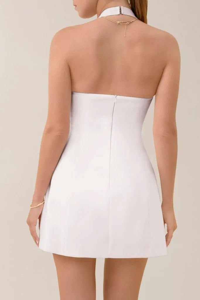 White a-line plunging neckline flare mini dress sold by Heiress Beverly Hills product image thumbnail 3