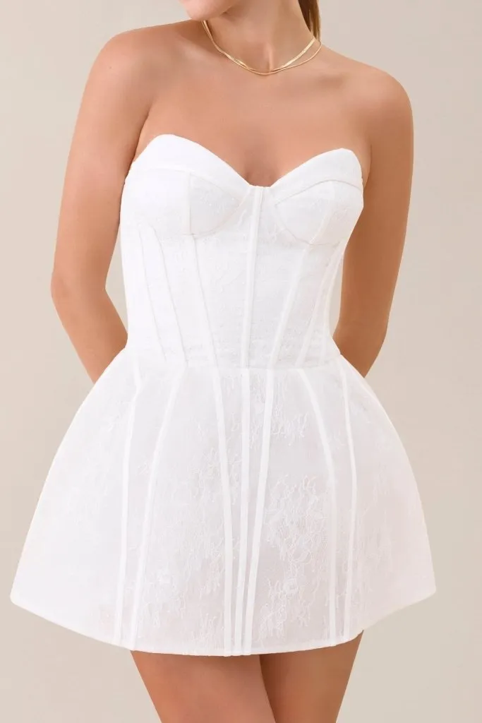 White strapless lace corset bustier a-line mini dress sold by Heiress Beverly Hills product image thumbnail 3